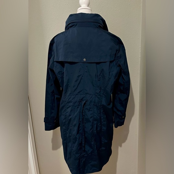 Cole Haan Navy Blue Hooded Multi Pocket Lightweight Trench Rain Coat Size L - Picture 4 of 11